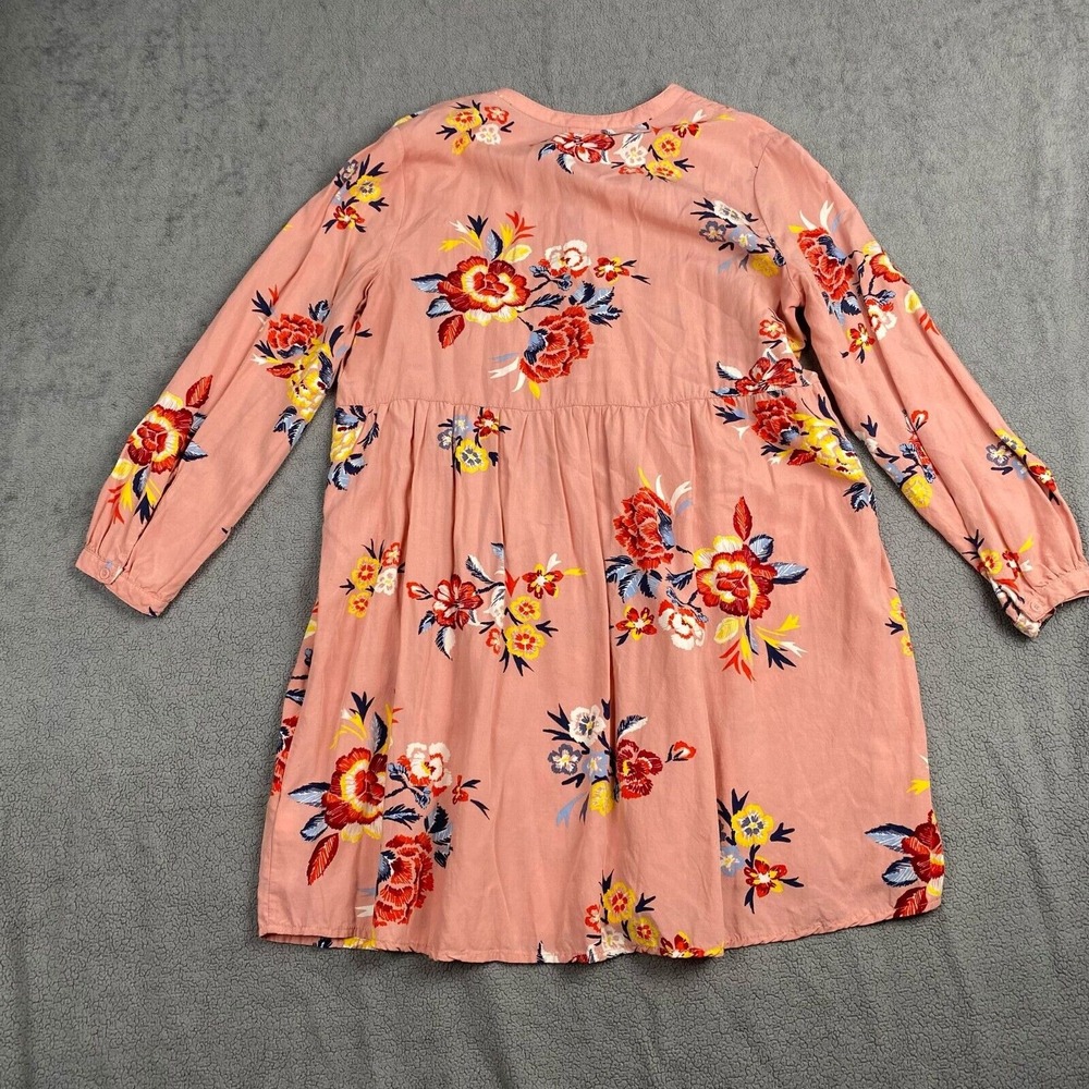 Old Navy Women's  Blush Pink Floral Blous‎ Large Long Sleeve Bow Neck Pleat - Picture 12 of 15
